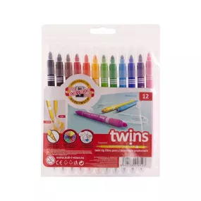 KIN Twin Tip Fibre Pens Washable Set of 12 colours 1-3mm