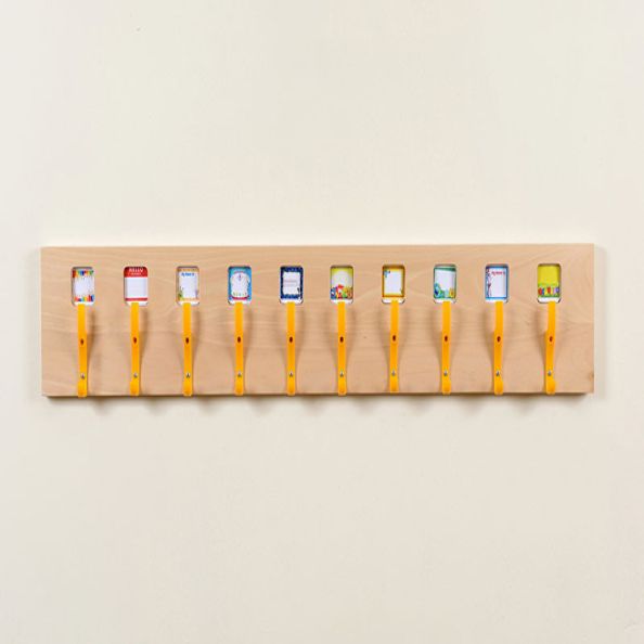Coat Hook rail with 10 assorted coloured hooks - Beech | Creative Activity